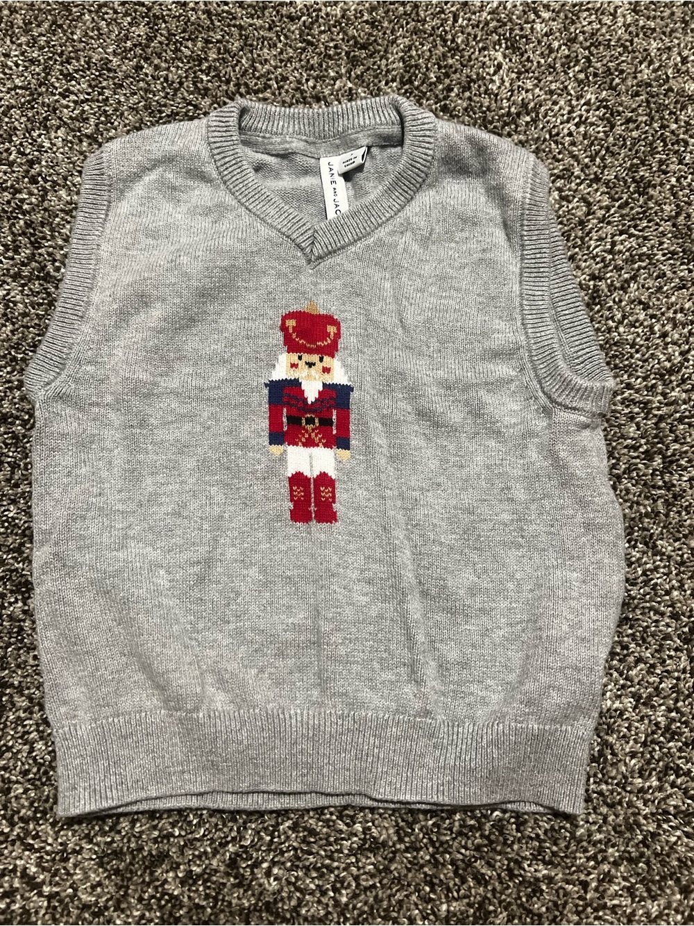 Janie and Jack Gray Nutcracker Knit Vest with Red & Navy Accents